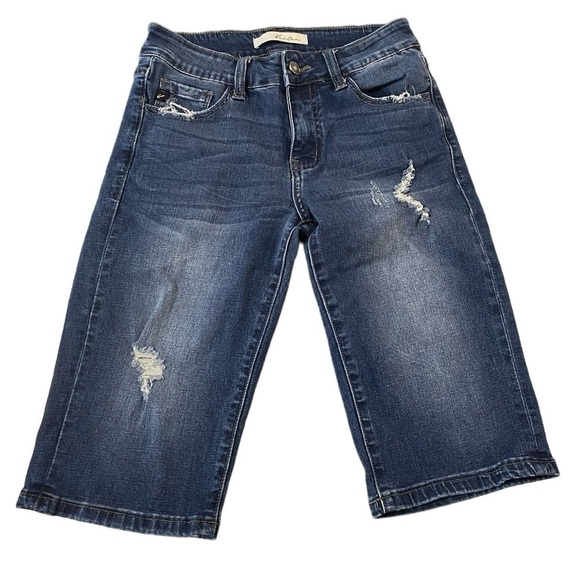KanCan Blue Distressed Denim Bermuda Jean Shorts Size 3/25 - Picture 1 of 4